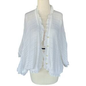 Vintage Saks Fifth Avenue 100% Cotton Delicate Knit Ruffled Cardigan Sweater